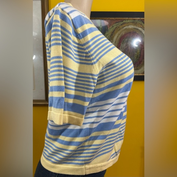 Christopher & Banks Women’s Blue & Yellow Striped Short Sleeve Top - Picture 3 of 11